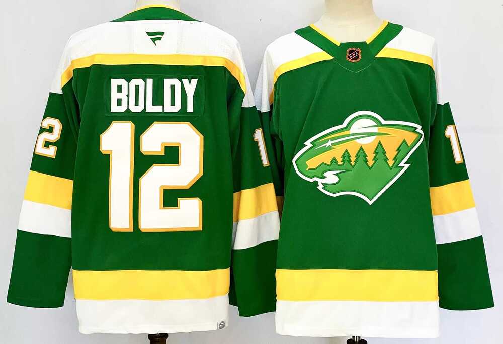 Mens Minnesota Wild #12 Matt Boldy Green 2024-25 Alternate Stitched Hockey Jersey